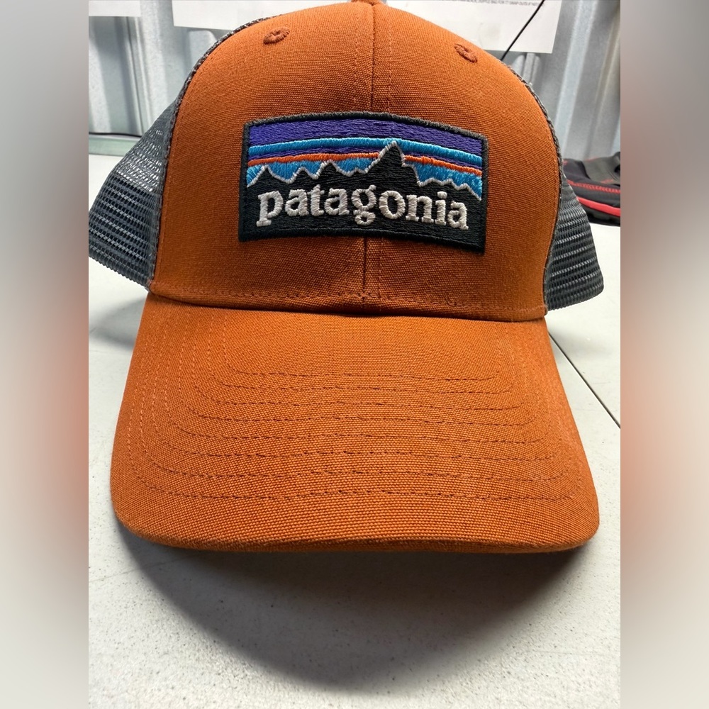 Patagonia Orange Front Trucker Hat with Gray Mesh